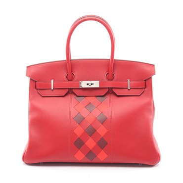 HERMES Birkin 35 Tresage Handbag D Swift Epsom Rouge piment Used SHW