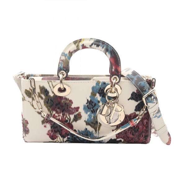 Christian Dior Lady D-Joy Medium crossbody Handbag leather White Multicolor Used