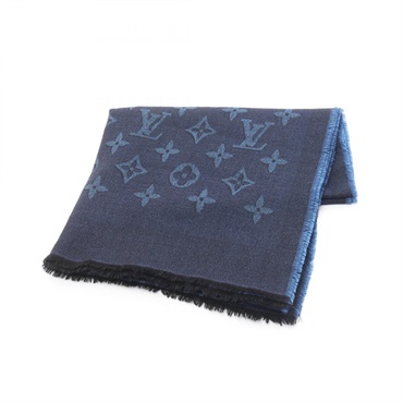LOUIS VUITTON Etole Monogram Stole scarf M70236 silk wool cashmere Navy Used LV