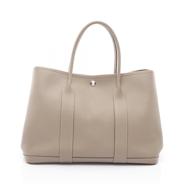 HERMES Garden Party PM Tote Handbag leather Gris tourterelle Beige Used SHW S