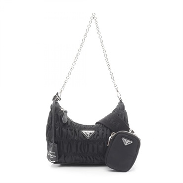 PRADA Re-Edition 2005 Chain Shoulder Handbag 1BH204 Nylon leather Black Used