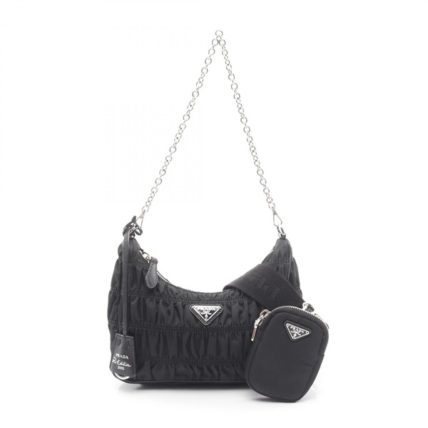 PRADA Re-Edition 2005 Chain Shoulder Handbag 1BH204 Nylon leather Black Used