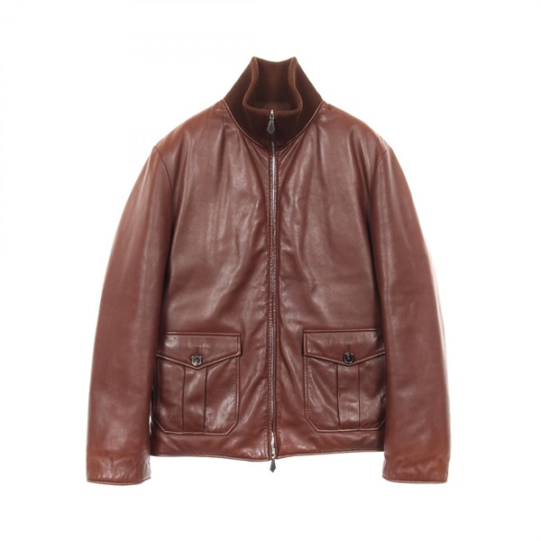 HERMES Down reversible jacket #48 Lambskin leather Nylon Brown Used mens