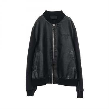 PRADA Embossed logo Blouson #50 jacket SGC194 S231 12C7 leather wool Black Used