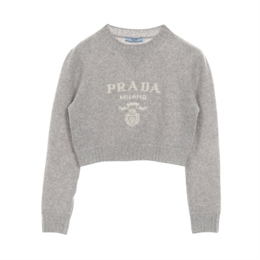 PRADA logo Knitwear sweater crop tops cashmere wool Gray Used Women #36