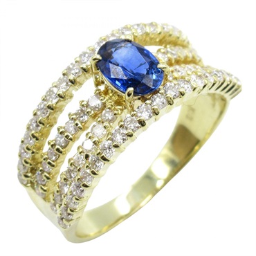 JEWELRY Sapphire diamond Ring 18KYG Yellow Gold Blue Used Women US Size 6.5
