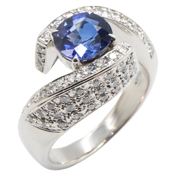 JEWELRY Sapphire Diamond Ring Pt900 Platinum Blue Used women US size 6.75