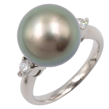 JEWELRY Tahitian Pearl Diamond Ring Pt900 Platinum Gray Used Women US Size 5.5