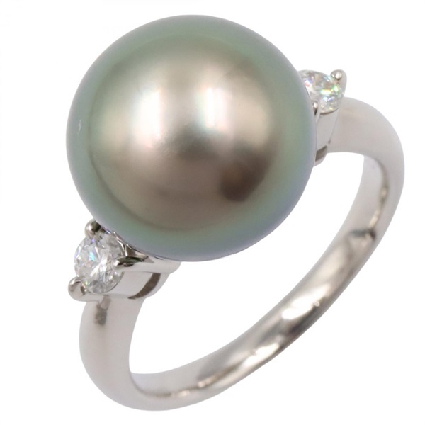 JEWELRY Tahitian Pearl Diamond Ring Pt900 Platinum Gray Used Women US Size 5.5