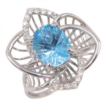 JEWELRY Blue Topaz Diamond Ring 18KWG White Gold Blue Used Women US Size 6.5