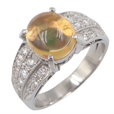 JEWELRY Fire Opal Diamond Ring Pt900 Platinum Orange Used Women US Size 5.5