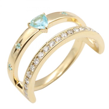 JEWELRY Paraiba Tourmaline Diamond Ring 18KYG Yellow Gold Blue Used US Size 8.25