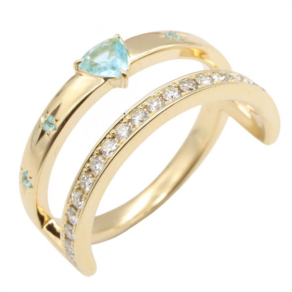 JEWELRY Paraiba Tourmaline Diamond Ring 18KYG Yellow Gold Blue Used US Size 8.25