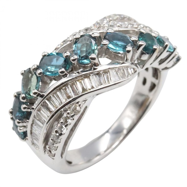 JEWELRY Alexandrite Diamond Ring 18KWG White Gold Green Used Women US Size 4.75