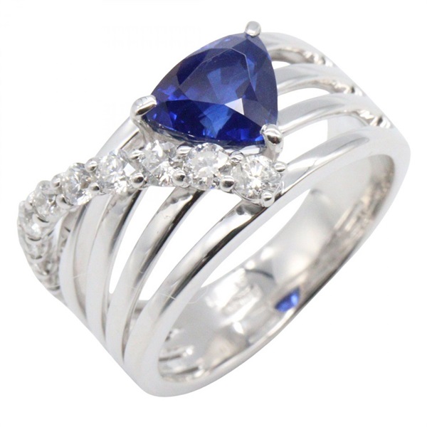 JEWELRY Sapphire Diamond Ring 18KWG White Gold Blue Used women US size 6