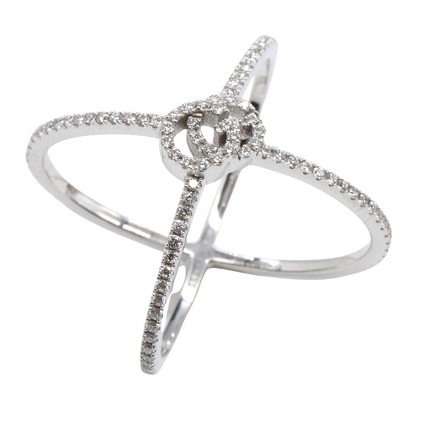 GUCCI GG Running Cross Diamond Ring 18KWG White Gold Used Women US size #4.5 #9