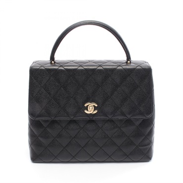 CHANEL Matelasse Handbag Grained Calfskin leather Black Used Women GHW