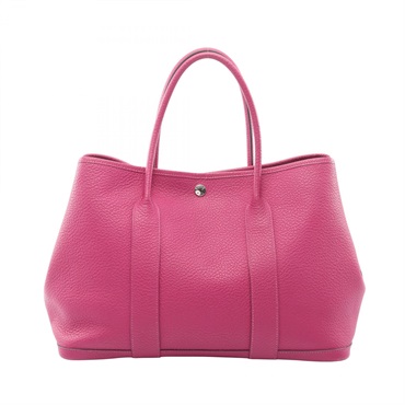 HERMES Garden party PM Tote hand Bag C Country leather Rose purple SHW