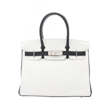 HERMES Birkin 30 Handbag Clemence leather White Black Used Women Y SHW