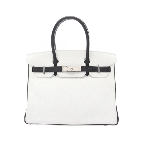 HERMES Birkin 30 Handbag Clemence leather White Black Used Women Y SHW