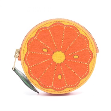 HERMES Tutti Frutti coin purse case Chevre leather Orange Yellow Used X GHW