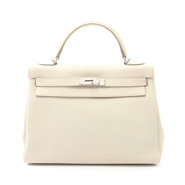 HERMES Kelly 32 Shoulder Handbag Togo leather White Cle Used Women T SHW