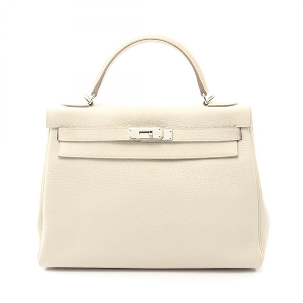 HERMES Kelly 32 Shoulder Handbag Togo leather White Cle Used Women T SHW
