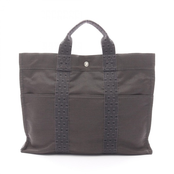 HERMES Herline MM Tote hand Bag Nylon canvas Gray Used SHW unisex