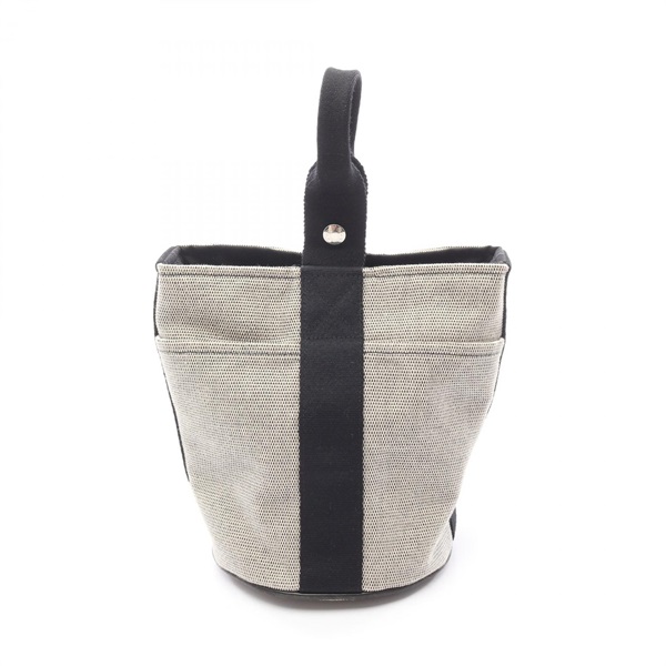 HERMES Saxo PM bucket tote Handbag Toile H ecru Black Used SHW Women