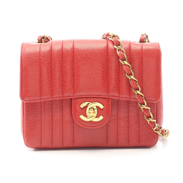 CHANEL Mademoiselle Mini chain crossbody Shoulder Bag leather Red Used GHW