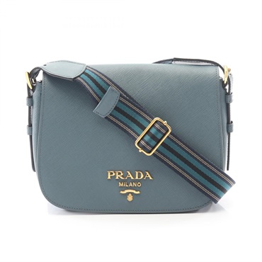 PRADA Shoulder Crossbody Bag Saffiano leather Green Used Women
