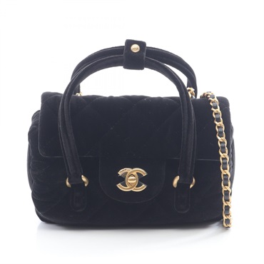 CHANEL Chain Shoulder crossbody Hand Bag Fabric Black Used Women GHW CC Coco