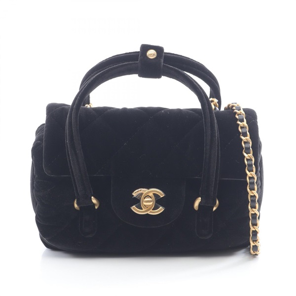 CHANEL Chain Shoulder crossbody Hand Bag Fabric Black Used Women GHW CC Coco