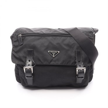 PRADA Triangle logo Shoulder Bag Nylon leather Black Used Women