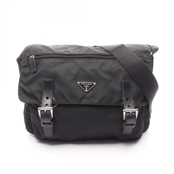 PRADA Triangle logo Shoulder Bag Nylon leather Black Used Women