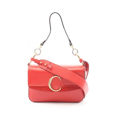 Chloe C Small Double Carry Shoulder Crossbody Handbag leather Suede Red Used