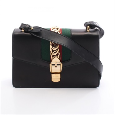 GUCCI Sylvie Small Webline Shoulder Handbag 421882 leather Black Green Red Used