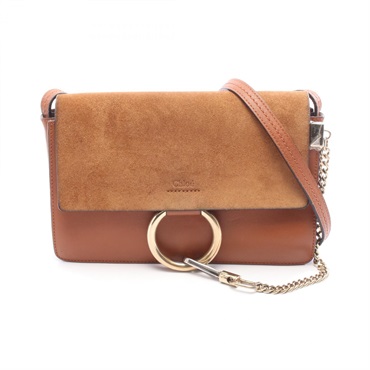 Chloe FAYE Chain Shoulder Bag crossbody Suede leather Brown Used Women GHW