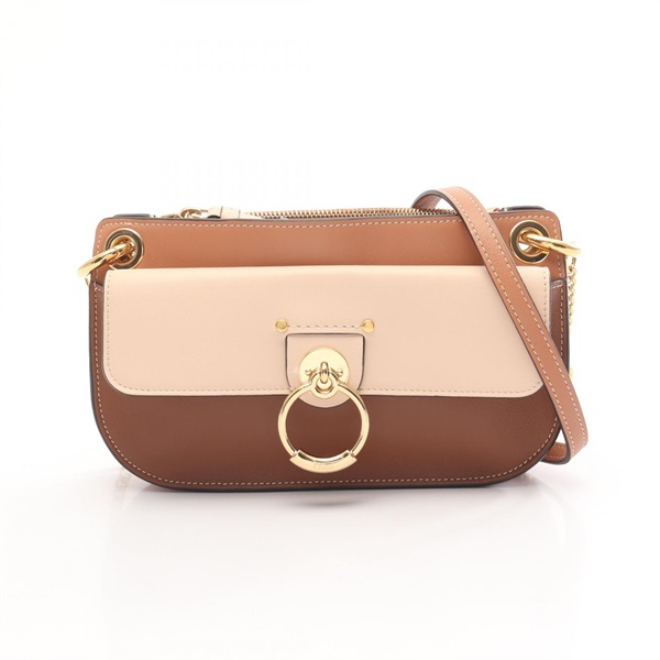 Chloe Tess chain Shoulder crossbody Bag leather Brown Beige Used Women