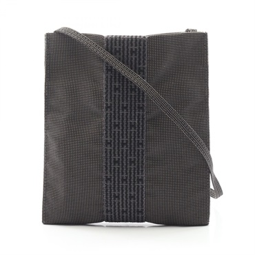 HERMES Herline pochette Shoulder crossbody Bag canvas Nylon Gray Used Women