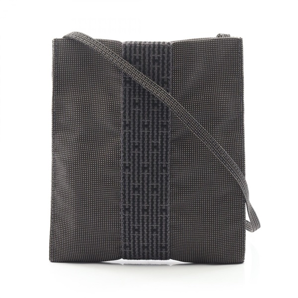HERMES Herline pochette Shoulder crossbody Bag canvas Nylon Gray Used Women