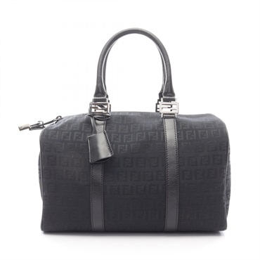 FENDI Zucchino Handbag canvas leather Navy Black Used Women