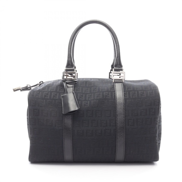 FENDI Zucchino Handbag canvas leather Navy Black Used Women