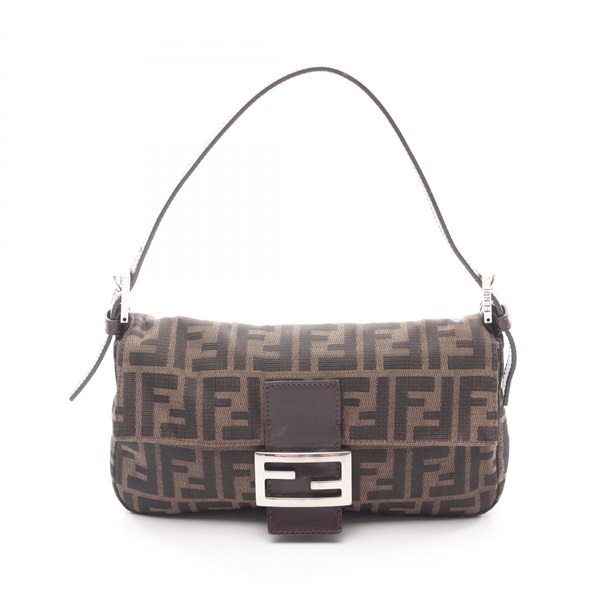 FENDI Mamma bucket Zucca Shoulder Handbag canvas leather Brown Used Women