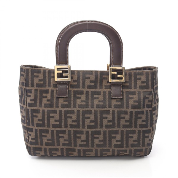FENDI Zucca Handbag canvas leather Brown Used Women