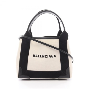 BALENCIAGA Navy hippo XS 2Way Shoulder Handbag 390346 canvas leather Beige Black