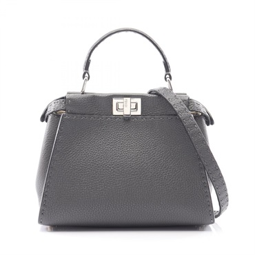 FENDI Mini Peekaboo Selleria Shoulder Crossbody Handbag 8BN244 leather Gray Used