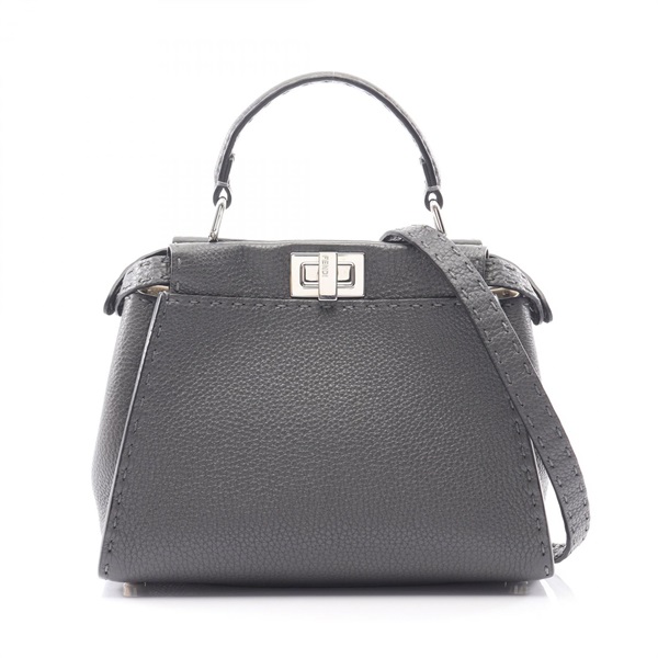 FENDI Mini Peekaboo Selleria Shoulder Crossbody Handbag 8BN244 leather Gray Used