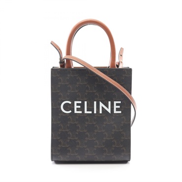 CELINE Mini Vertical Cabas Triomphe Crossbody Handbag Canvas leather Black Brown