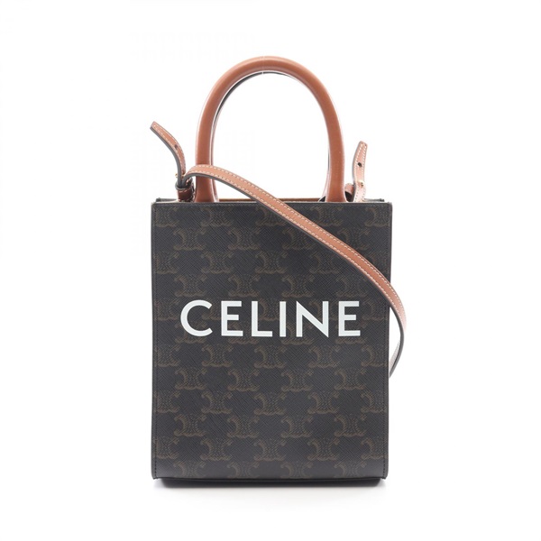 CELINE Mini Vertical Cabas Triomphe Crossbody Handbag Canvas leather Black Brown